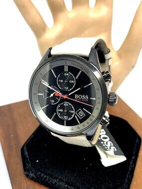 Hugo Boss Men's Watch 1513562 Quartz Chronograph Black Dial Leather Band 44mm